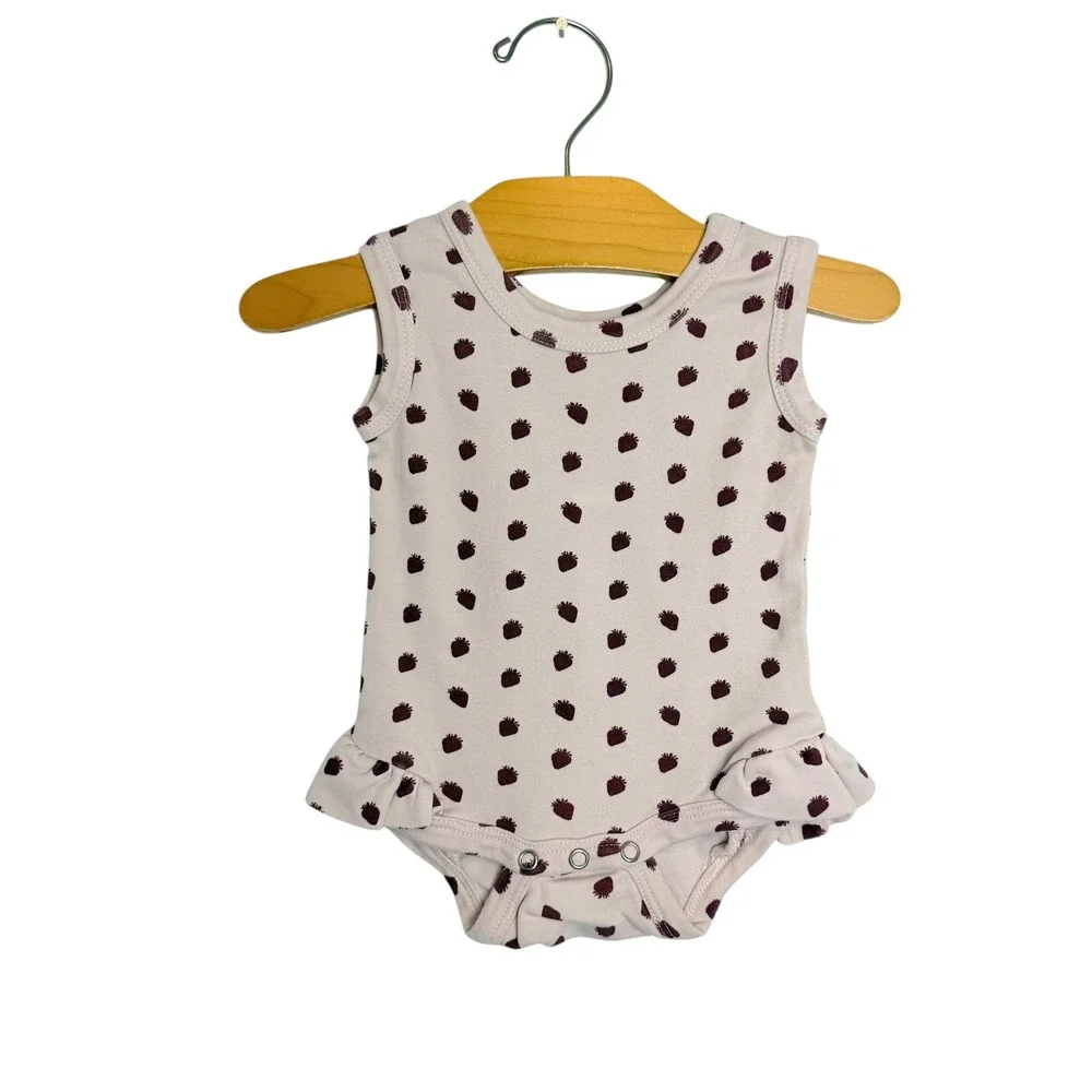 Kate Quinn Baby Girls Strawberry Print Ruffle Organic Cotton Bodysuit 3-6M Pink